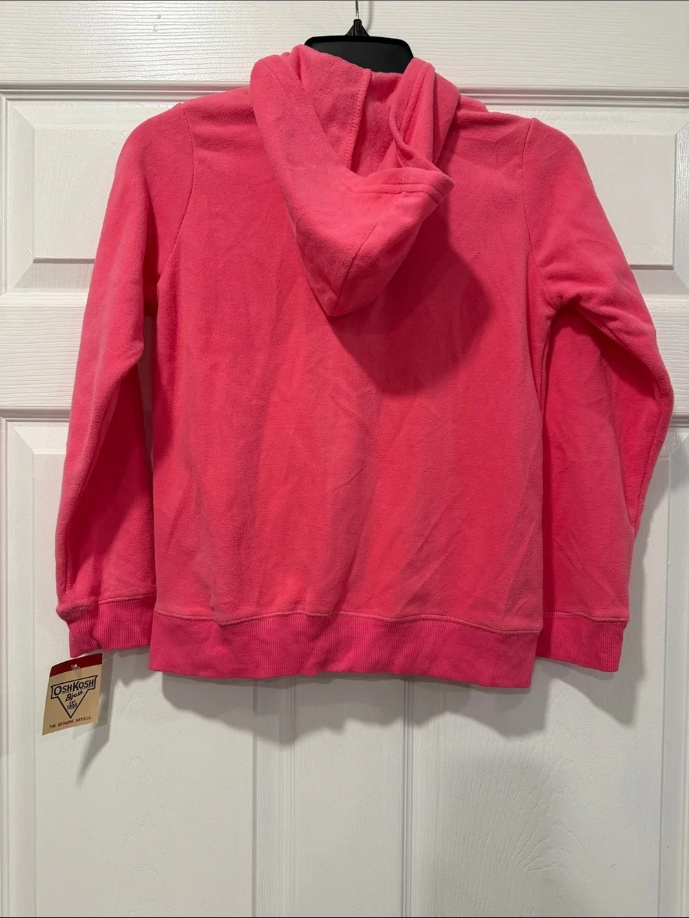 NWT OshKosh B'gosh  Bright Pink Hooded Zip-Up Fleece Jacket Sz 12 Silver Logo